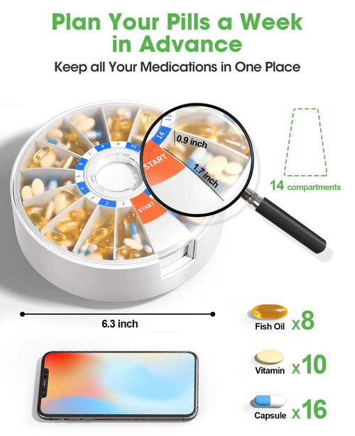 14-Day Pill Box Organizer Wall Mount or Standing Medicine Dispenser
