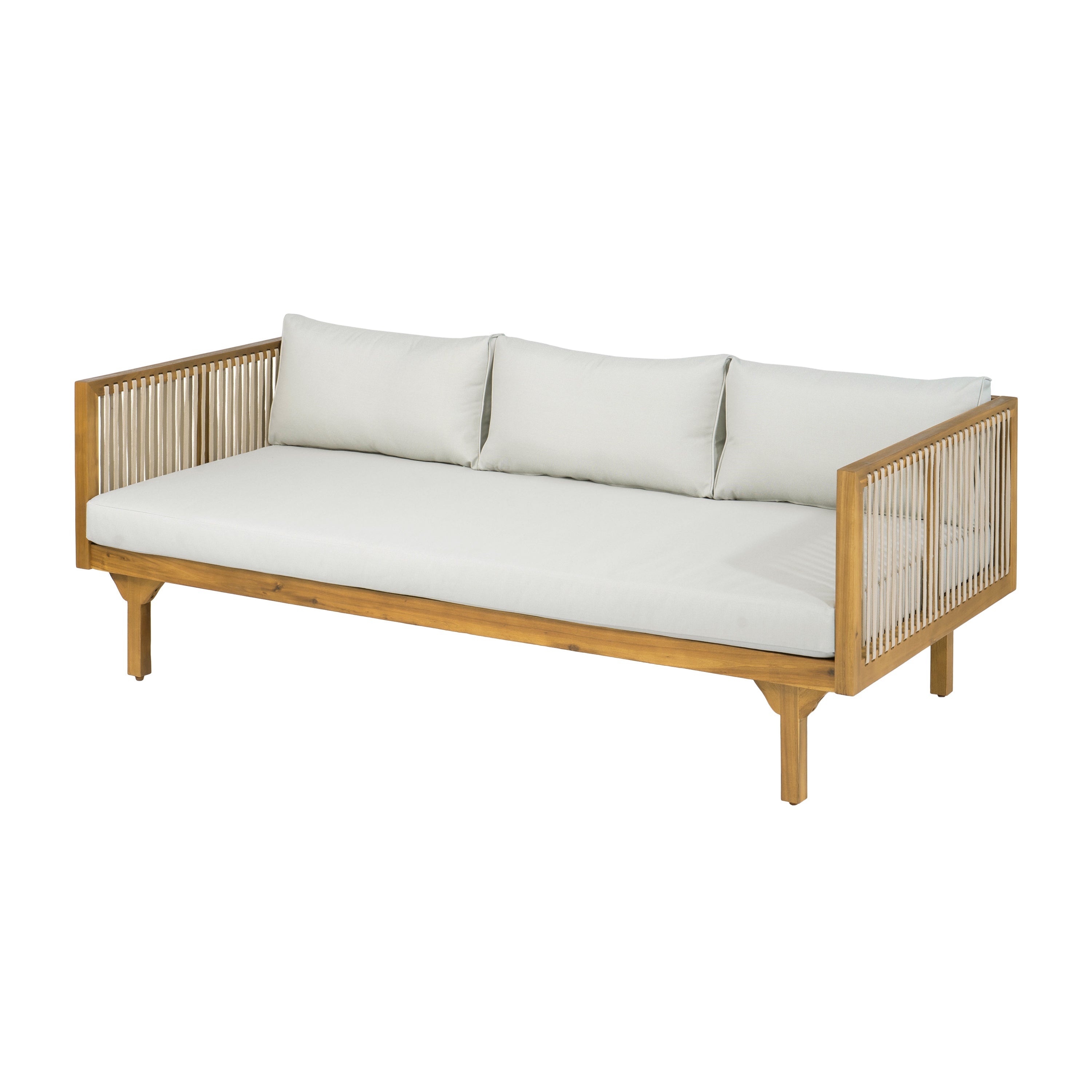 Outdoor Daybed Set Acacia Wood Rope 3 Seater Chaise Lounge