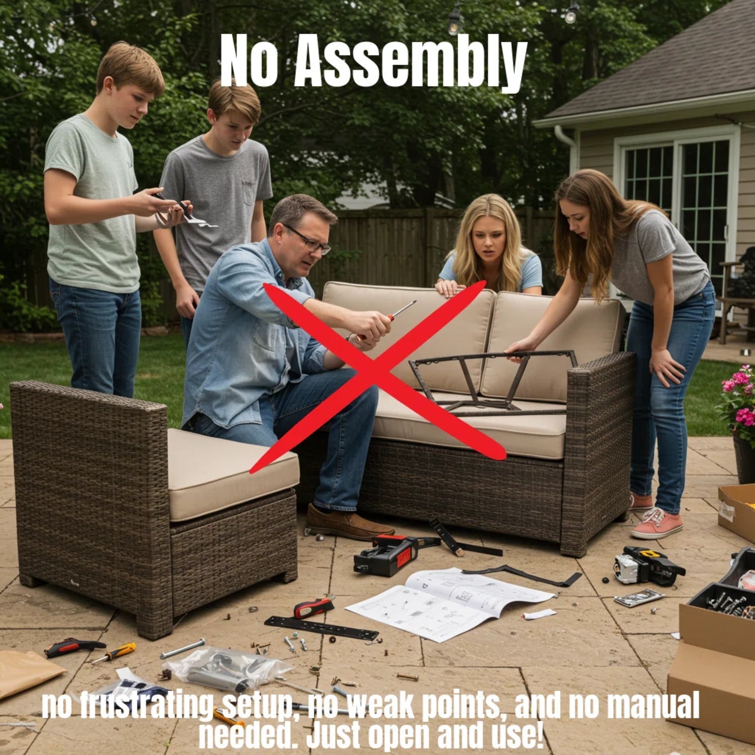Outdoor Loveseat HDPE Wicker Gray Mix 66in Fully Assembled 600 LB