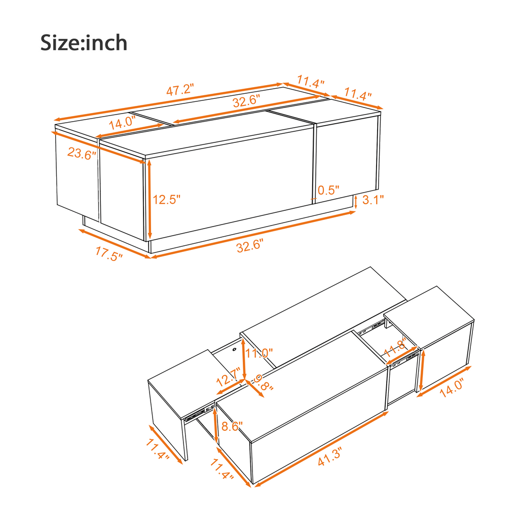 U-Can Extendable Coffee Table 47-72" with Storage Drawers