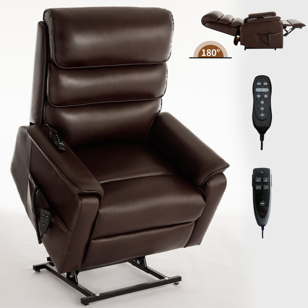 Brown Leather Power Lift Recliner Chair 350 LBS Heat Massage