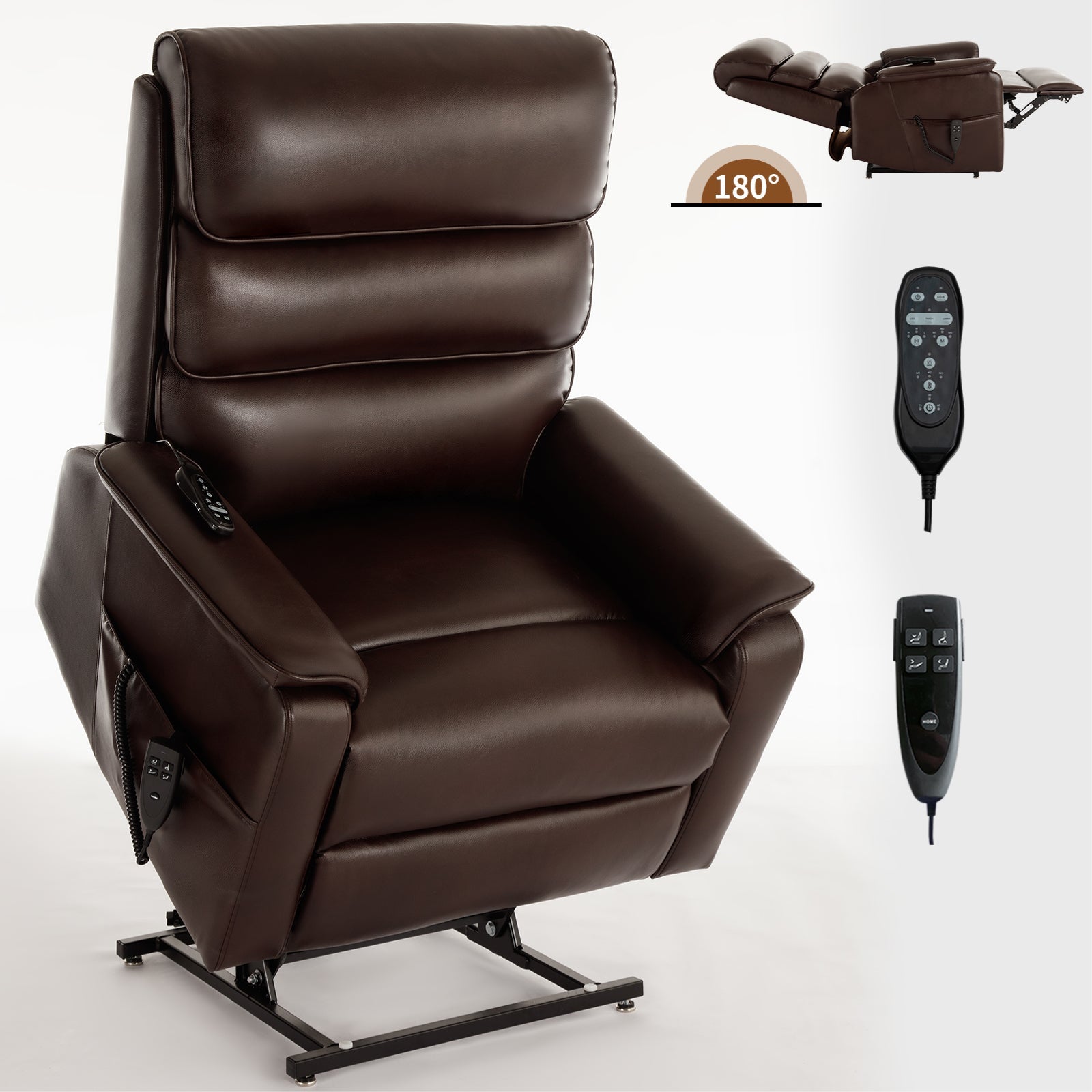Brown Leather Power Lift Recliner Chair 350 LBS Heat Massage