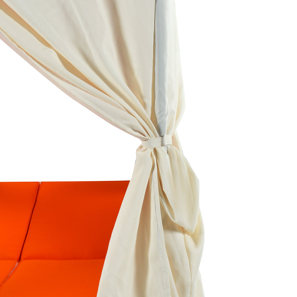 Outdoor Double Chaise Lounge Daybed with Curtains,Patio Outdoor Sunbed with