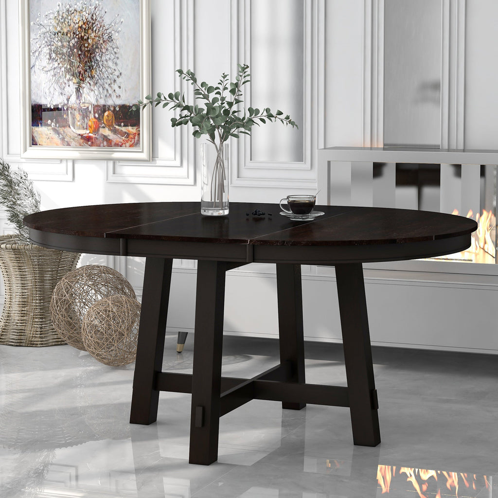 Gia Round Extendable Dining Table with 16' Leaf, Espresso Wood