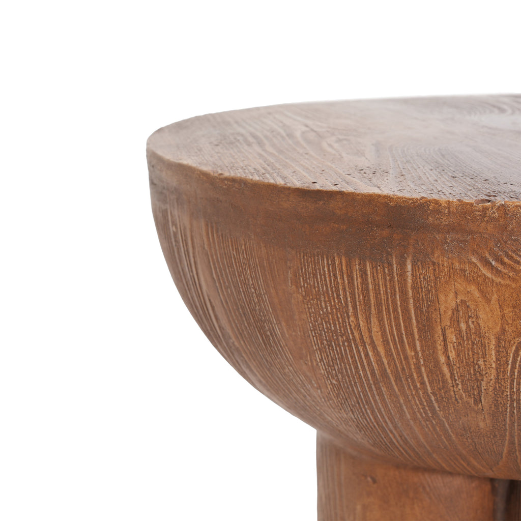 Iris Outdoor Round MGO Side Table Brown Wood-Grain Three-Leg