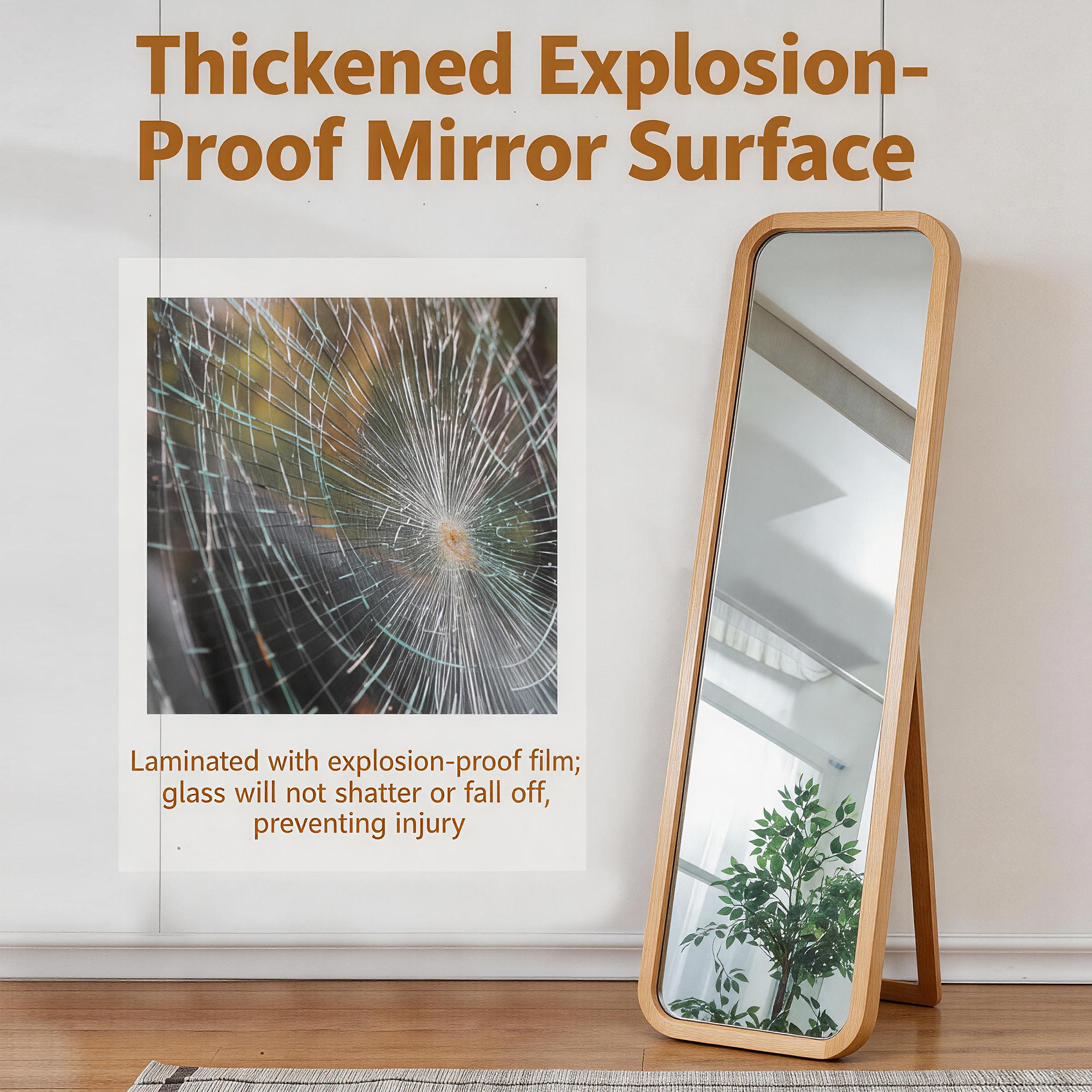 Beech Wood Full Length Floor Mirror with Stand