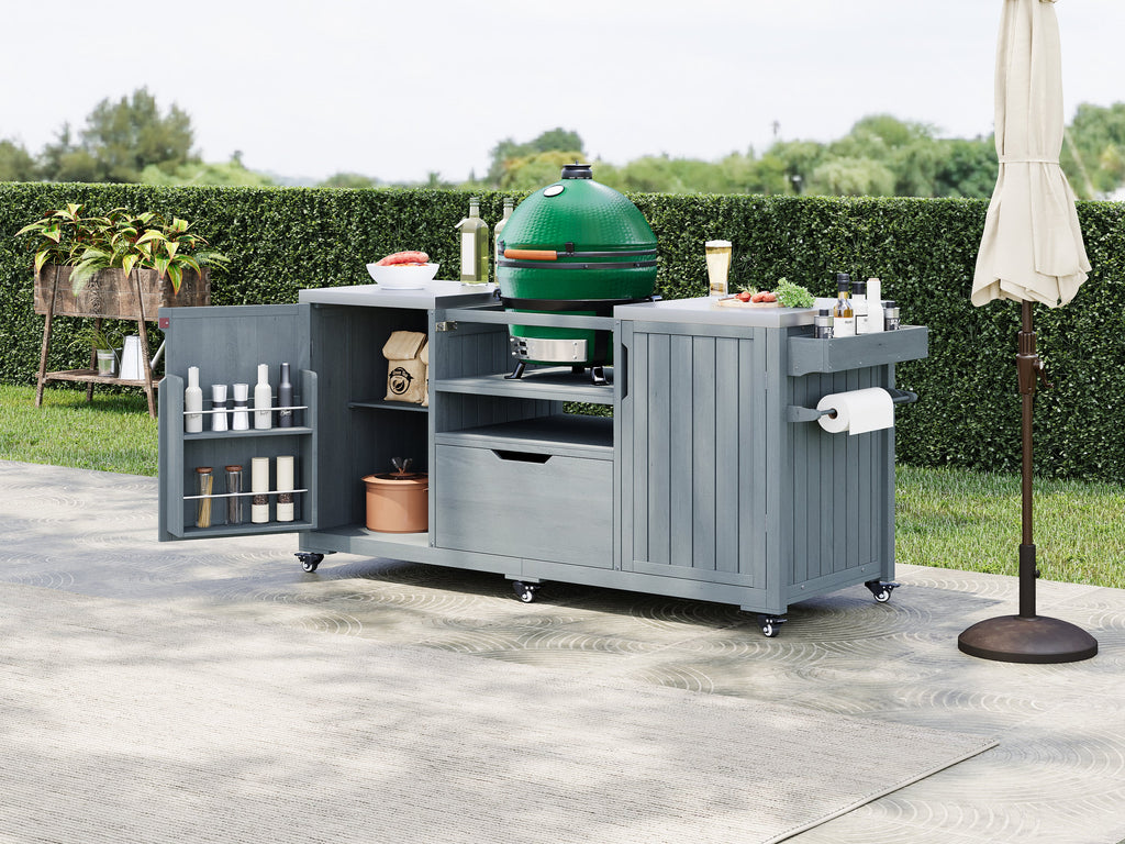 Outdoor Grill Island Cart 66.5" Stainless Steel Tabletop