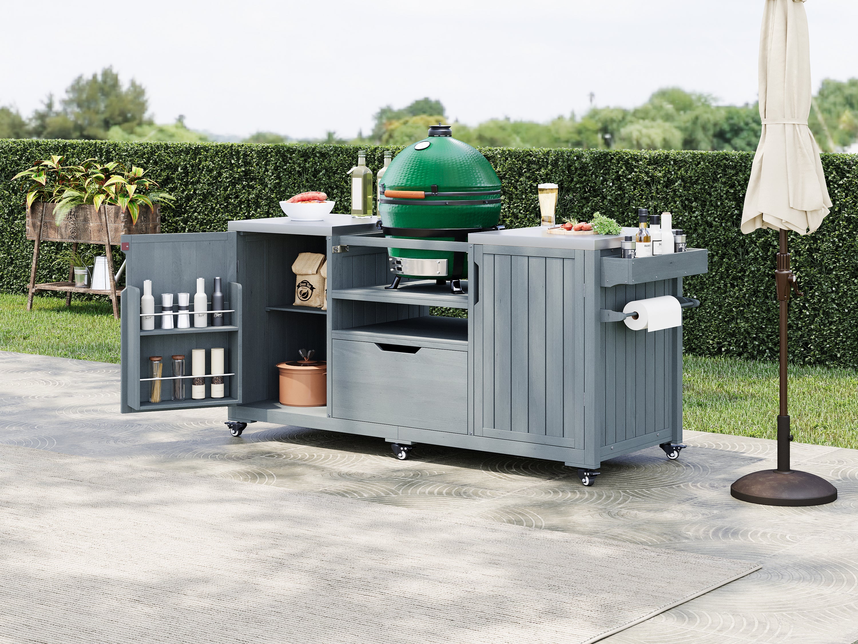 Outdoor Grill Island Cart 66.5" Stainless Steel Tabletop