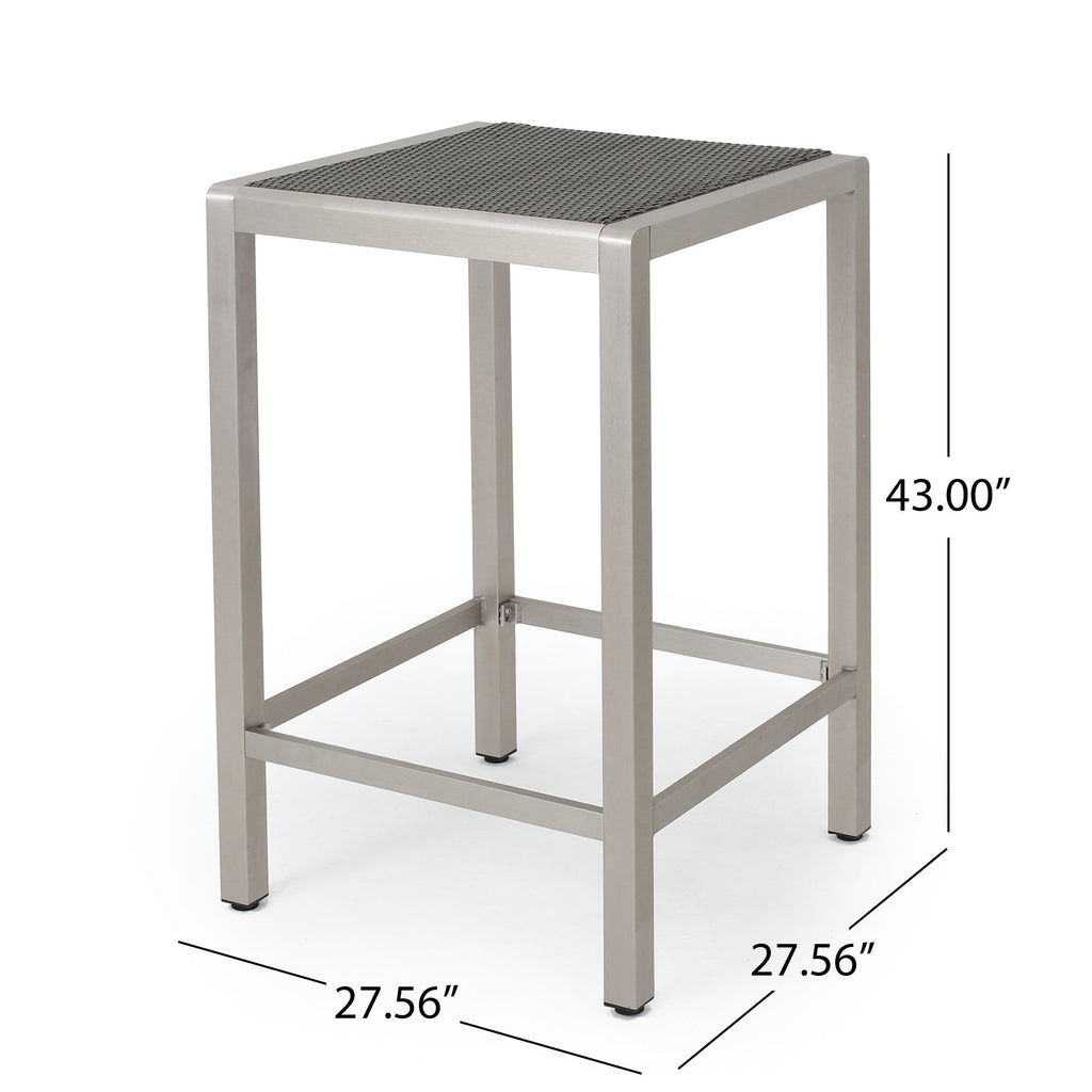 43" Outdoor Aluminum Bar Table with PE Rattan Top, Grey Silver