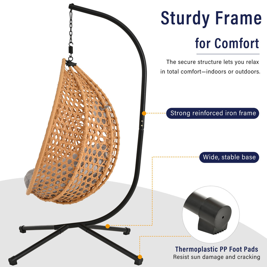 Rattan Hanging Egg Chair with Stand and Cushion