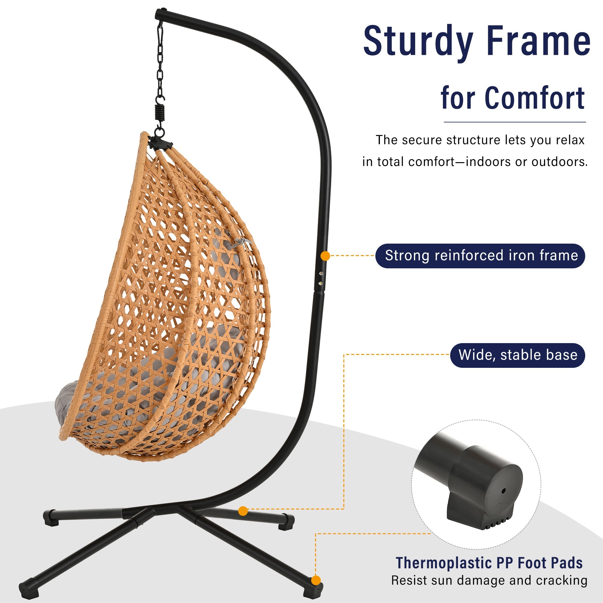 Rattan Hanging Egg Chair with Stand and Cushion
