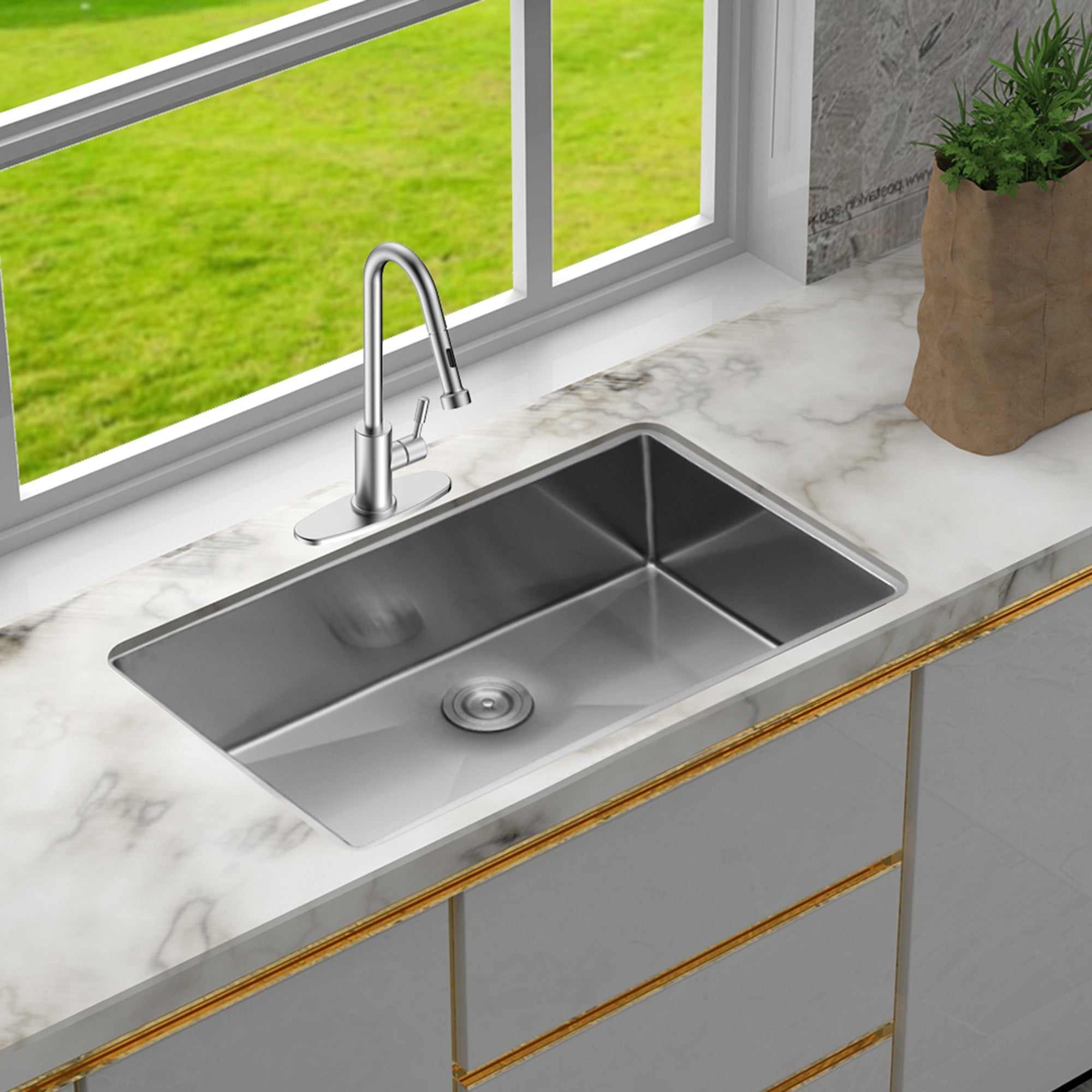 33" Undermount Stainless Steel Kitchen Sink Single Bowl 16G