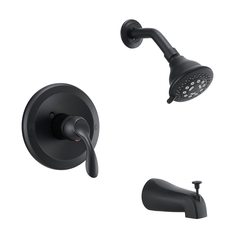 Matte Black Tub Shower Faucet Combo 5-Spray Rain Head