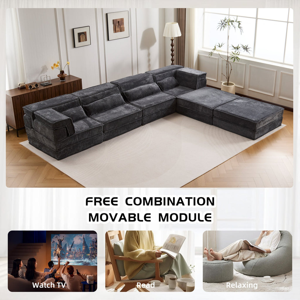 Sectional Sofa Bed Modular Circle Fleece Dark Gray 4 Seat 157 In Convertible