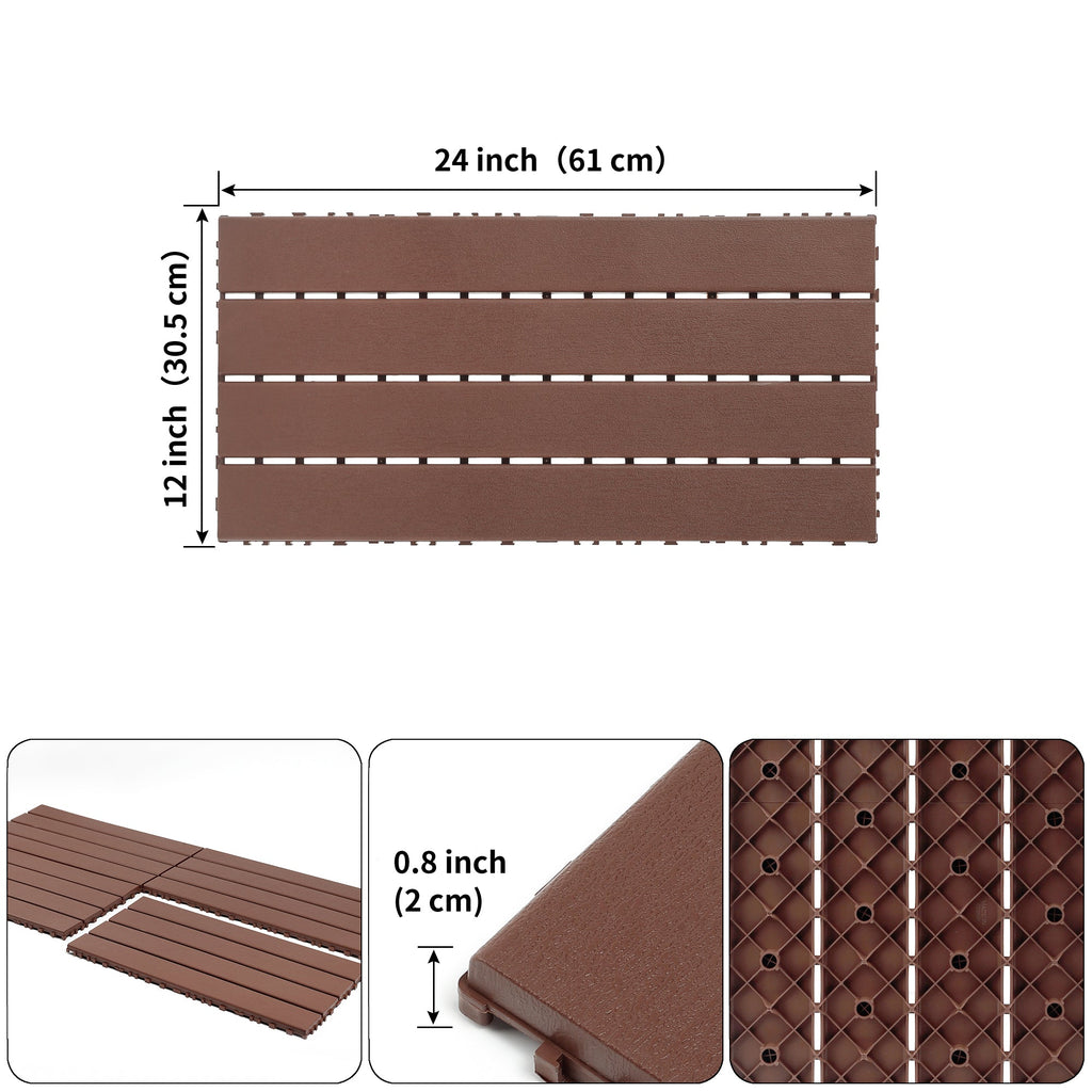 22-Piece Brown Interlocking Deck Tiles 24x12 Inch Polypropylene