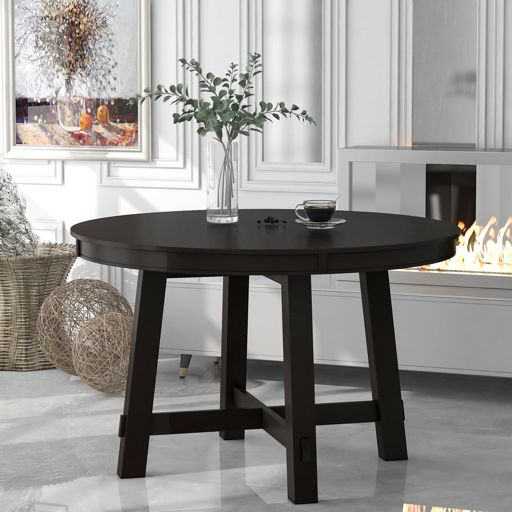 Gia Round Extendable Dining Table with 16' Leaf, Espresso Wood