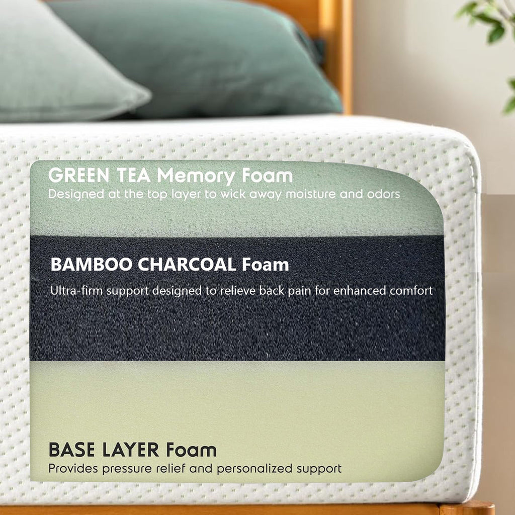 Queen Green Tea Memory Foam Mattress in Box, Fiberglass Free