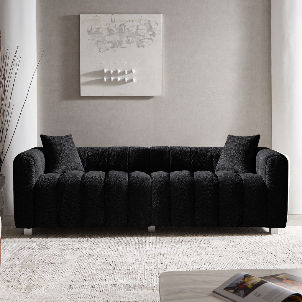 Sofa Modular Velvet Teddy Black 3 Seat Metal Legs 87 In 750 LB