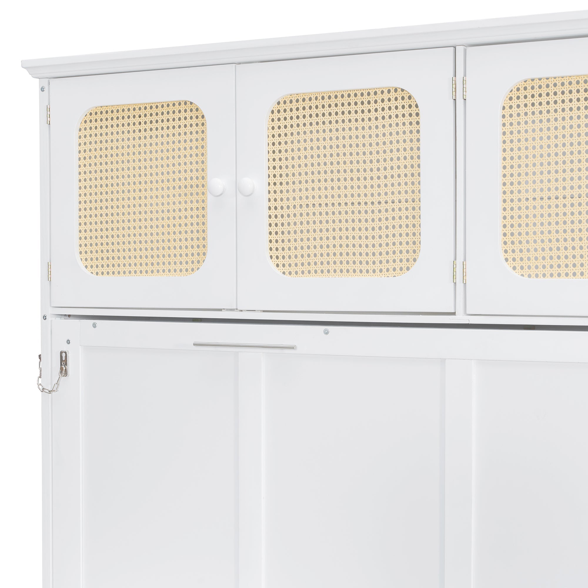 Murphy Bed with Desk and Rattan Cabinets, Warm White