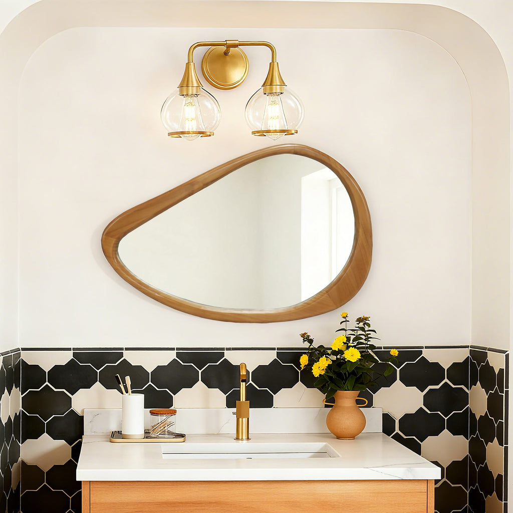 Modern Teardrop Wooden Wall Mirror 29.92" x 20.08