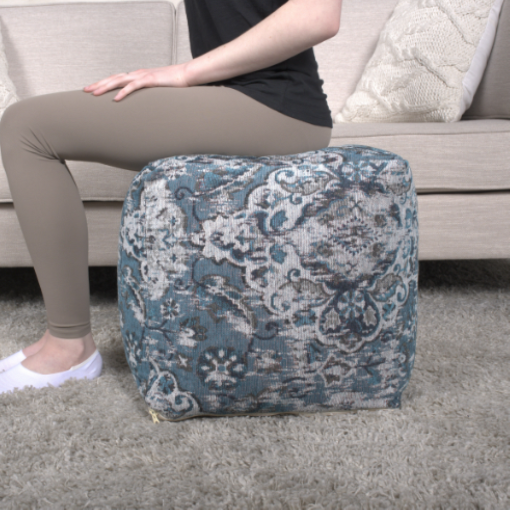 Blue Square Pouf Ottoman Floor Cushion 16x16x16