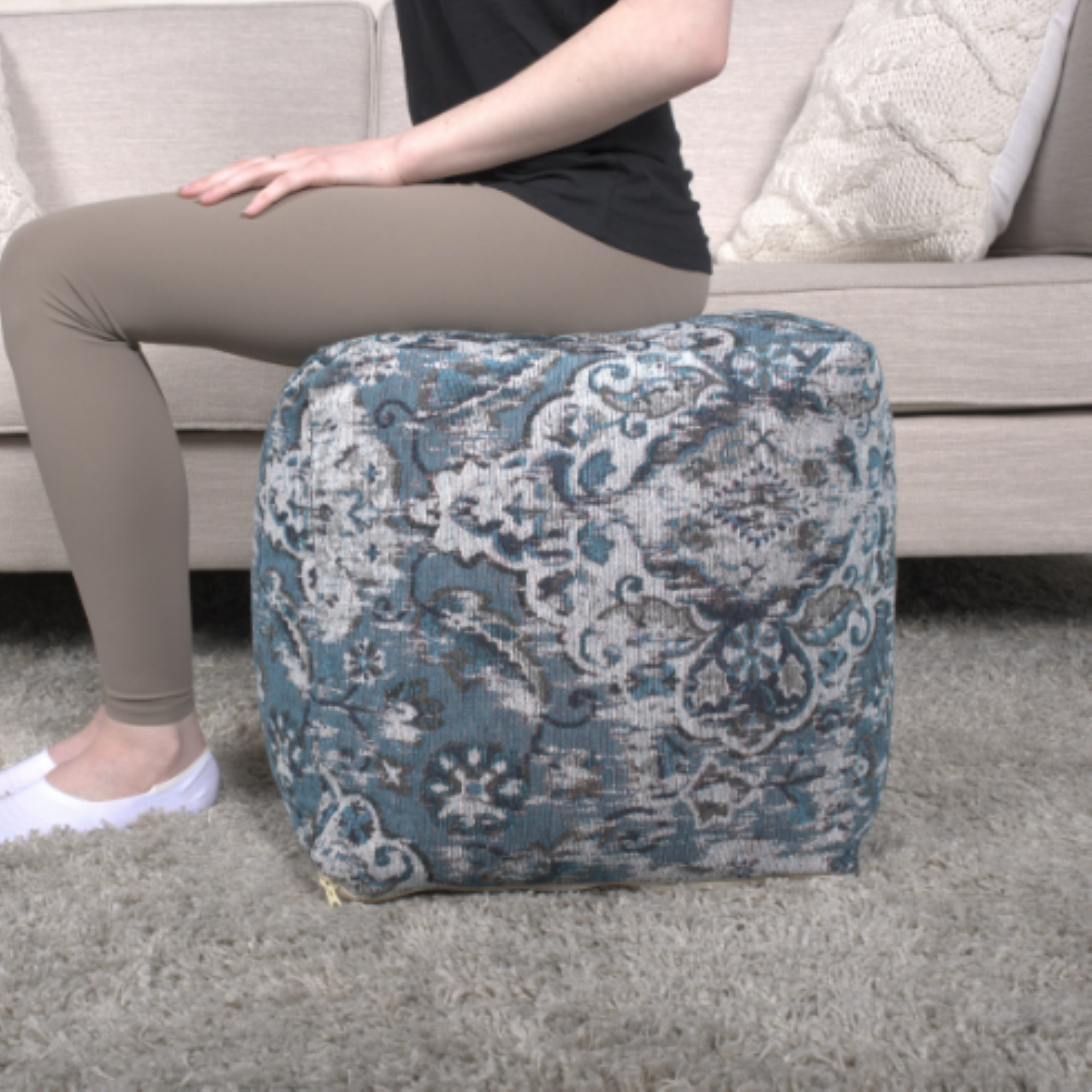 Blue Square Pouf Ottoman Floor Cushion 16x16x16