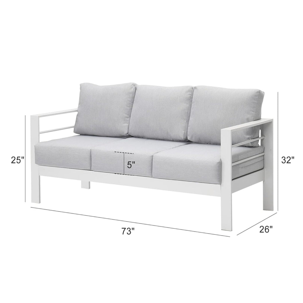 Outdoor Patio Set 3-Piece Aluminum White Gray Cushions