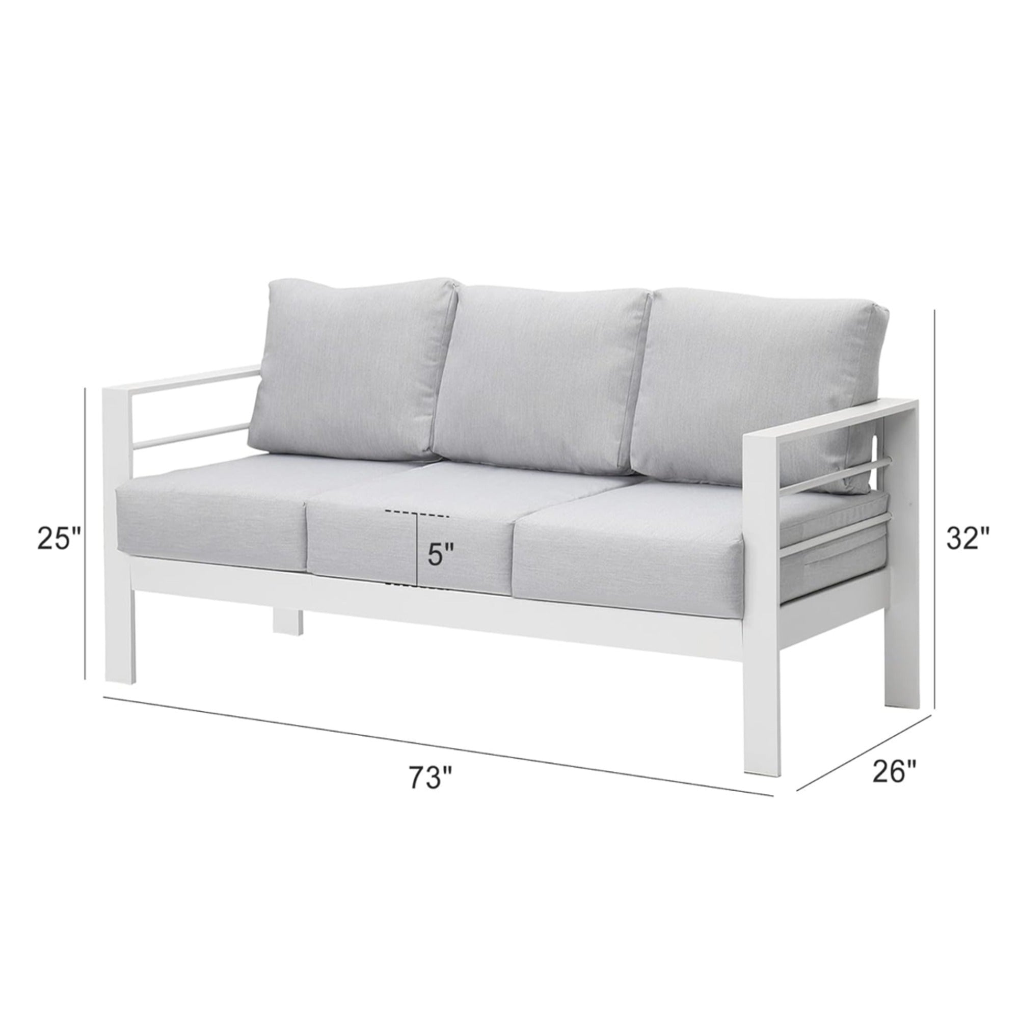 Outdoor Patio Set 3-Piece Aluminum White Gray Cushions