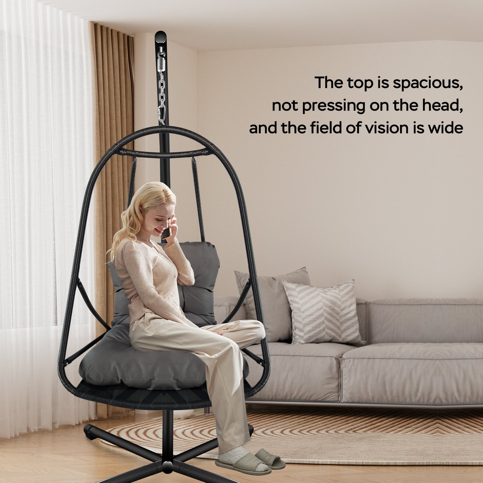 Wicker Rattan Swing Egg Chair with Stand Indoor Outdoor