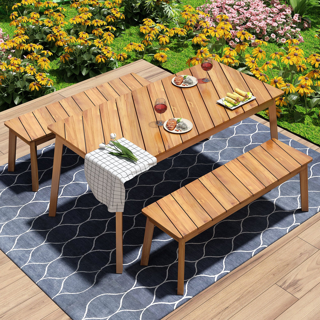 Acacia Wood 3-Piece Dining Set with Table and Bench