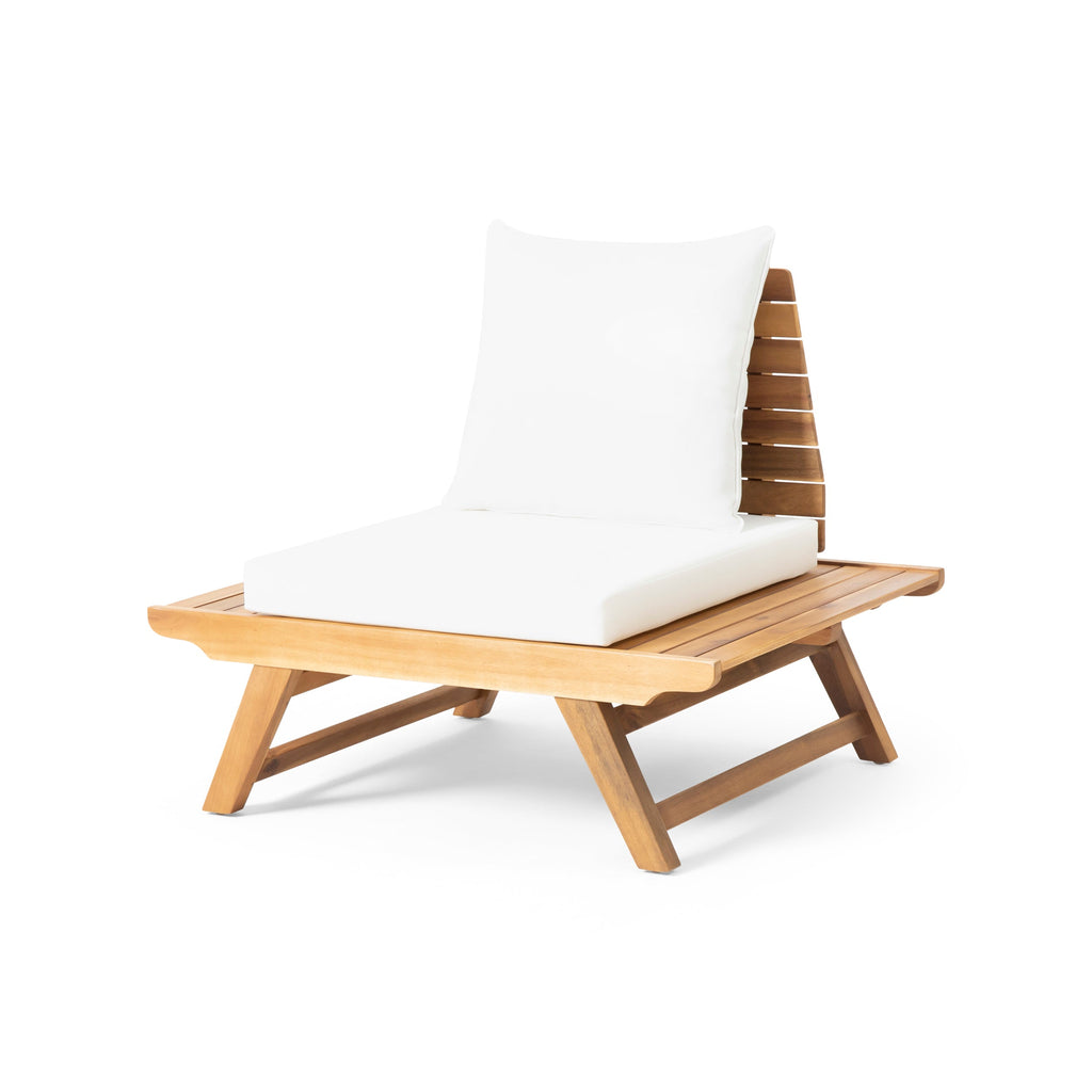 Outdoor Club Chair Acacia Wood Teak Slatted Design Wide Seat 37x28.25x29.5 In