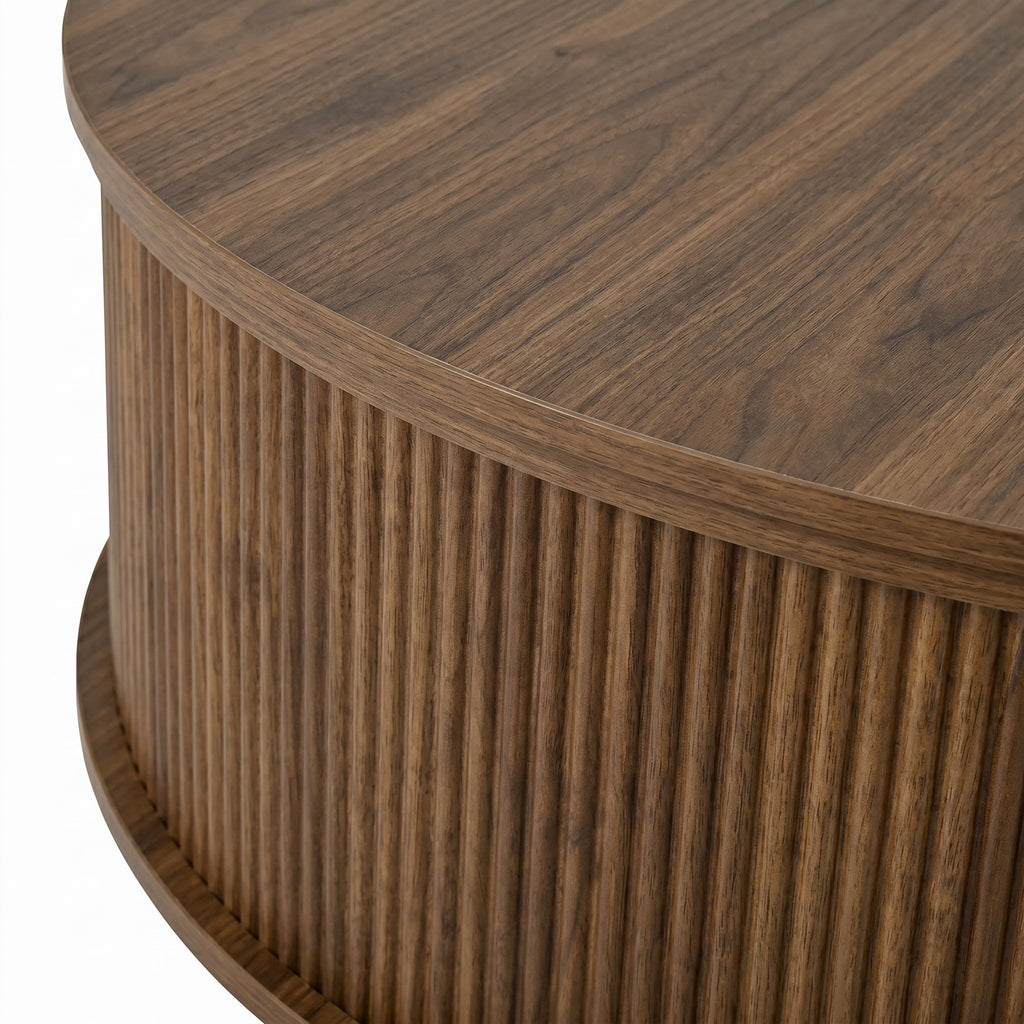 Round Lift-Top Coffee Table with Hidden Storage Sliding Door
