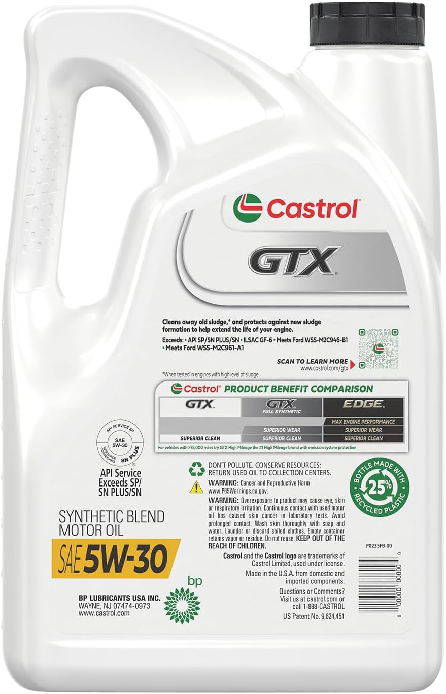 Castrol GTX 5W-30 Synthetic Blend Motor Oil Engine Lubricant 5 Quart