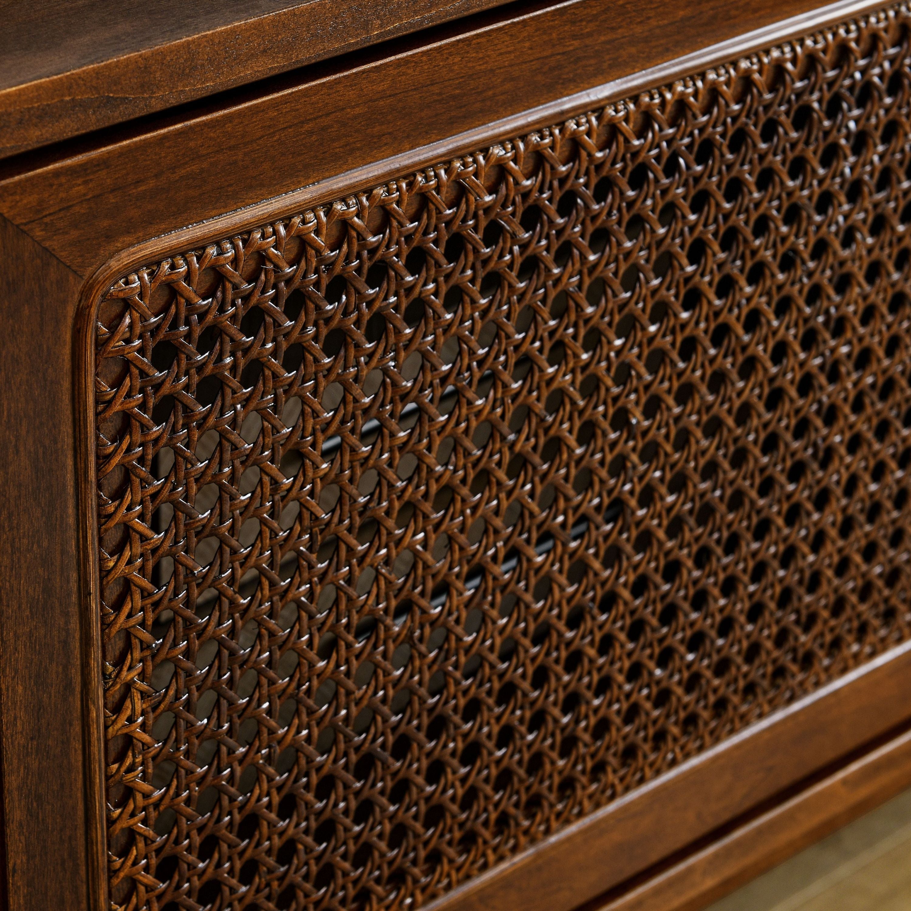 59" Mid Century Modern Rattan TV Stand with Wood Feet