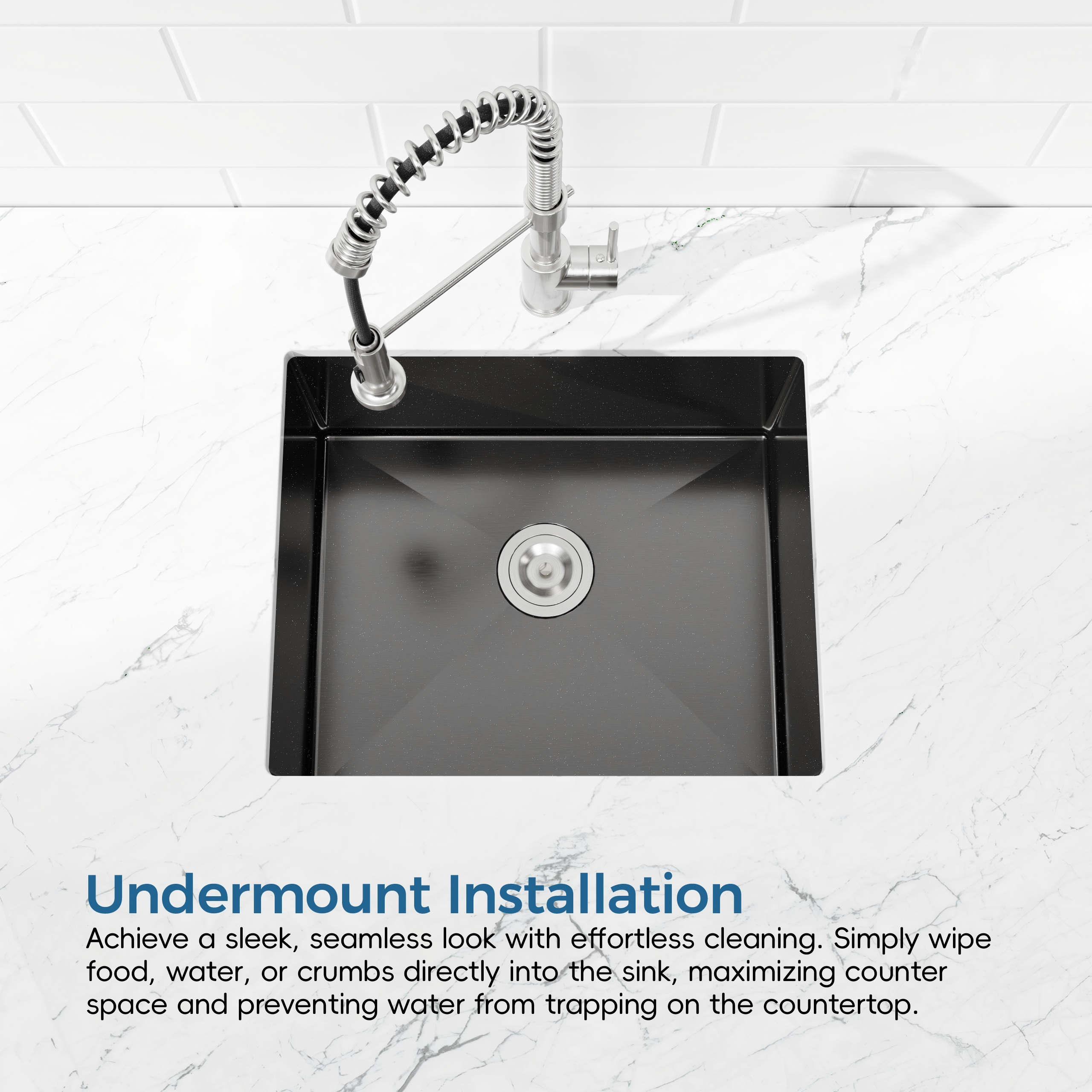 Stainless Steel Undermount Kitchen Sink 23"x19" Single Bowl Black