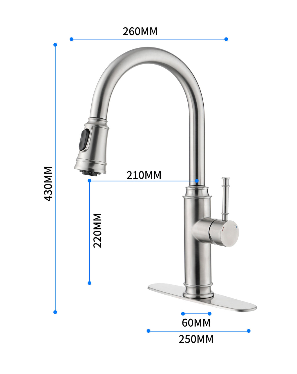 Single Handle High Arc Pull Out Kitchen Faucet, Single Level Stainless Steel