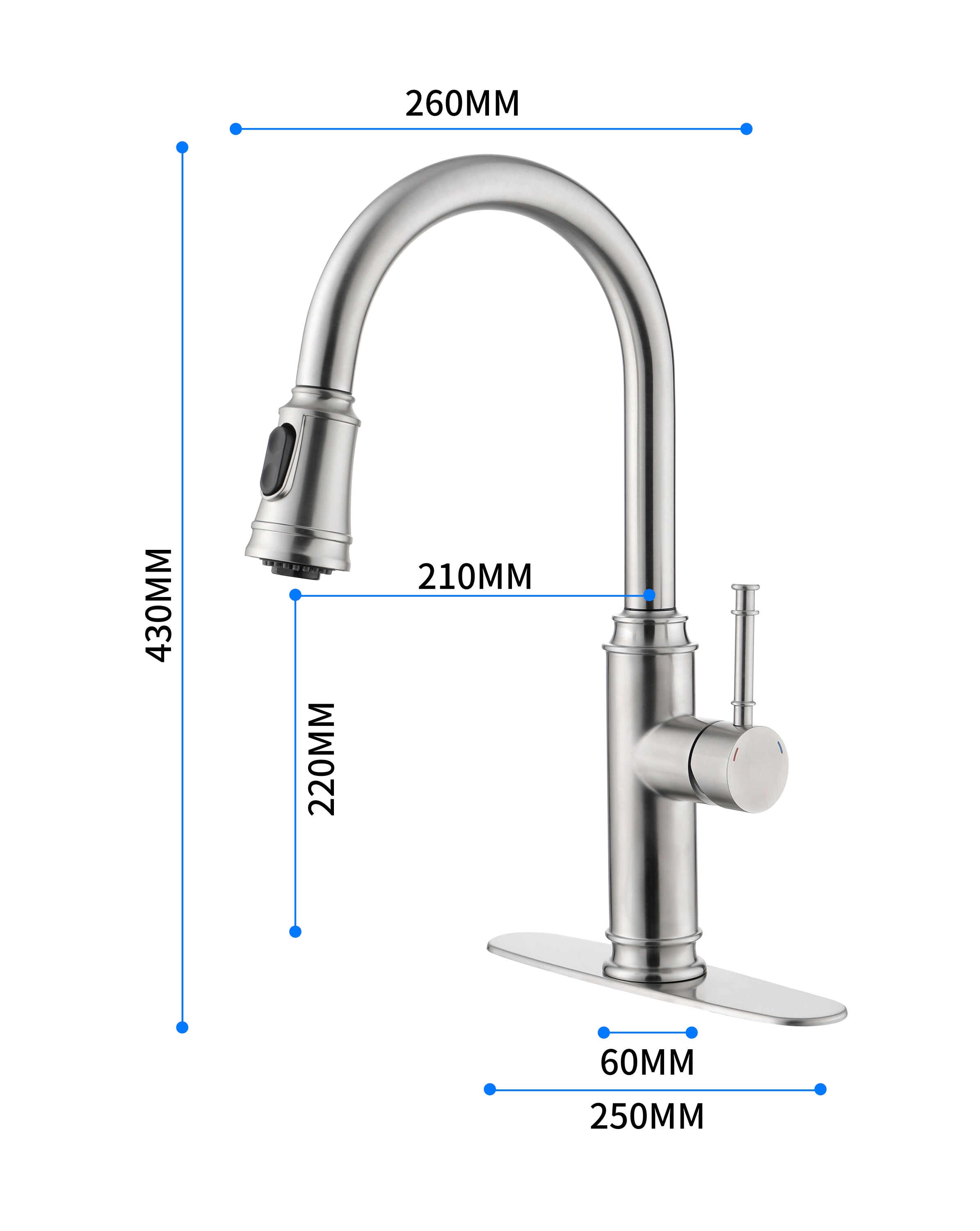 Single Handle High Arc Pull Out Kitchen Faucet, Single Level Stainless Steel