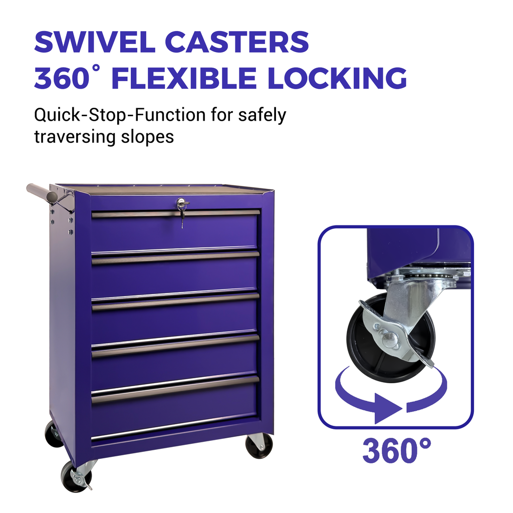 5-Drawer Rolling Metal Tool Chest Cabinet, Purple Steel Storage