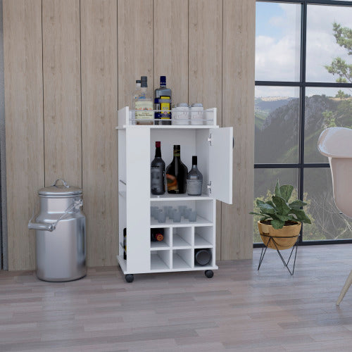 Bar Cart - 6 Built-In Wine Racks - Cabinet and Casters