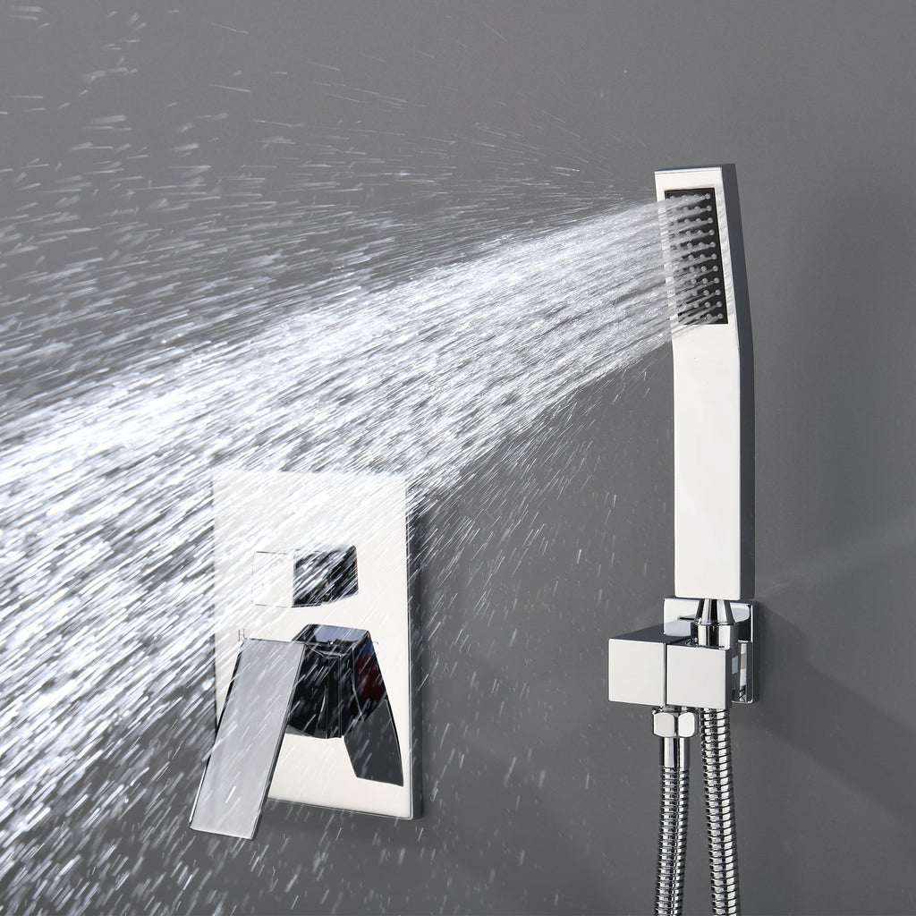 Polished Chrome Wall Mounted Rainfall Shower Head Mixer System