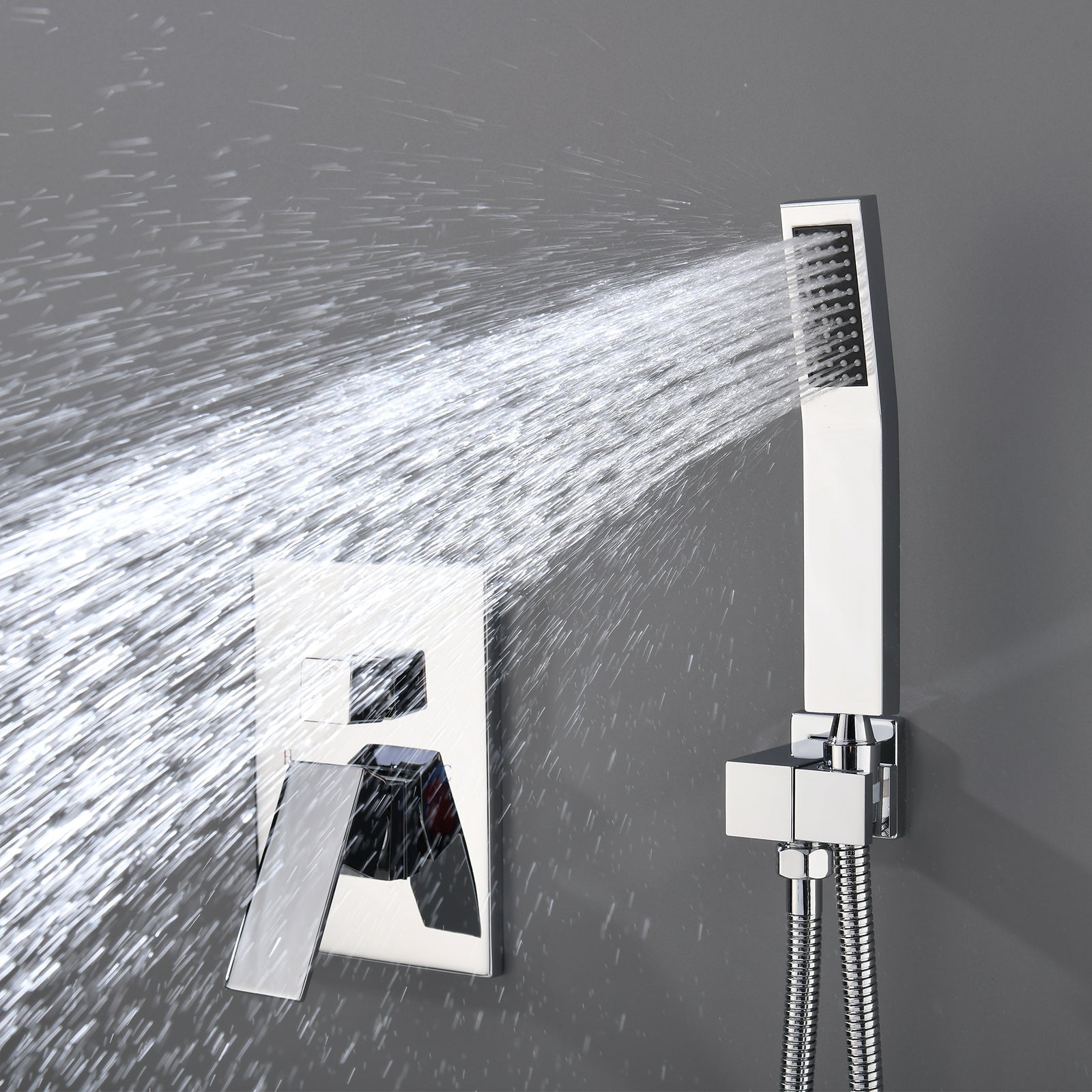 Polished Chrome Wall Mounted Rainfall Shower Head Mixer System