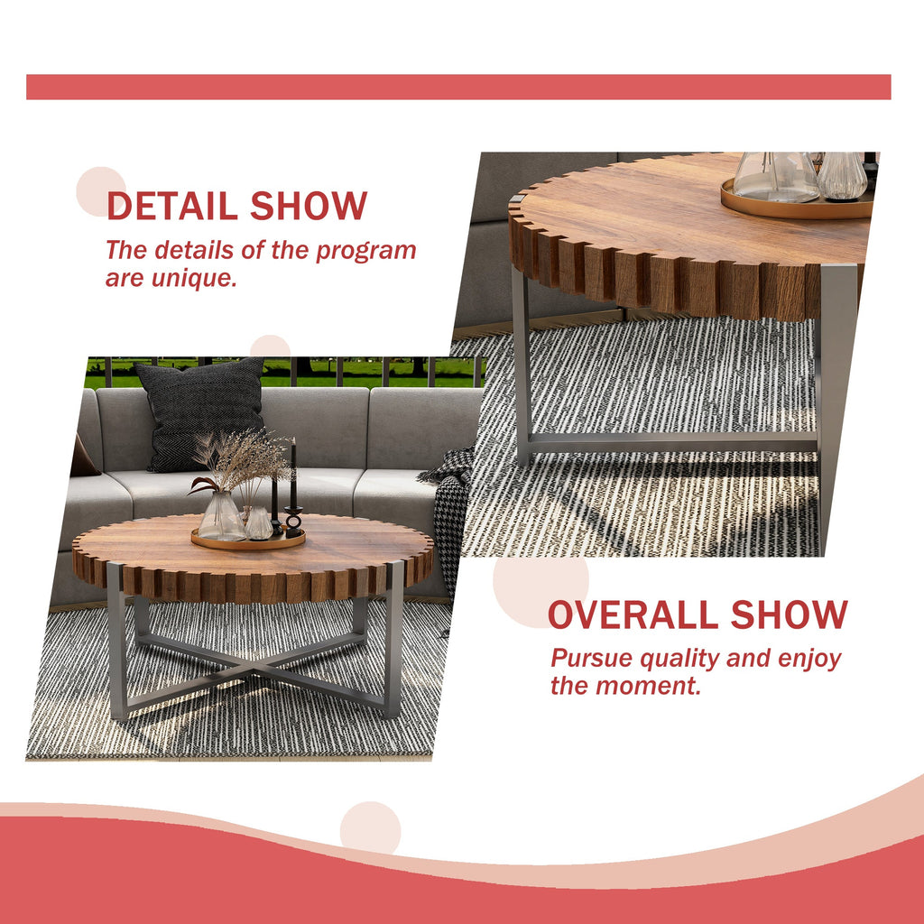 Felief 31.4" Modern Wooden Drum Coffee Table