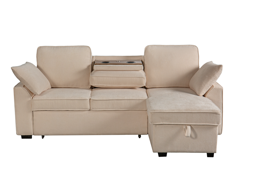 Sectional Sofa with Chaise, Cup Holder Tray & Storage