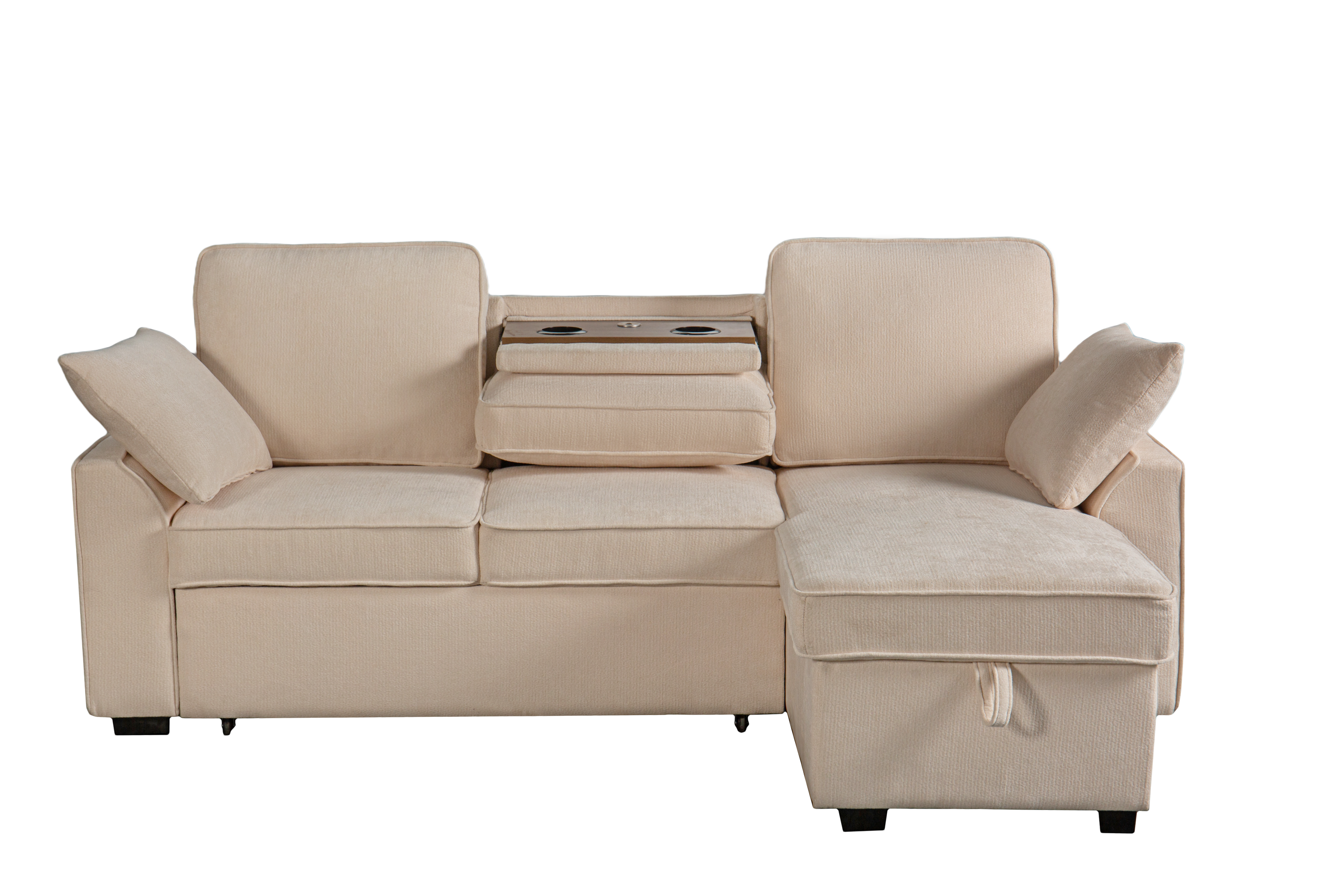 Sectional Sofa with Chaise, Cup Holder Tray & Storage