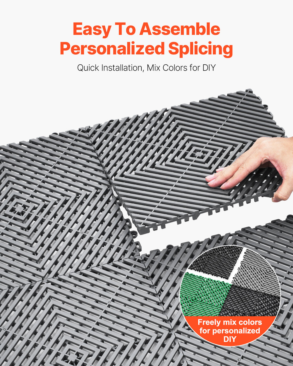 12" x 12" Interlocking Drainage Floor Tile Mat, 24 Pack Gray
