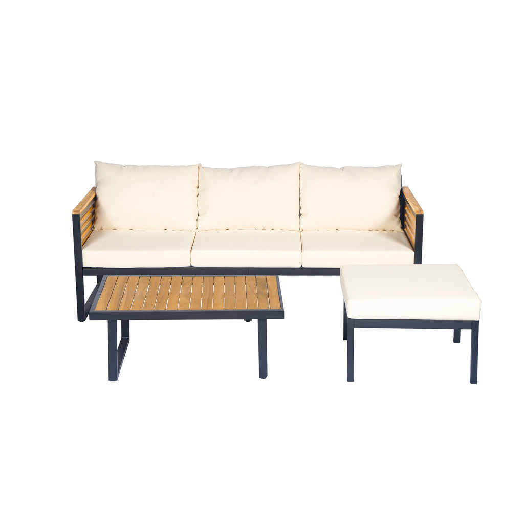 3 Piece Outdoor Patio Set Acacia Wood Steel