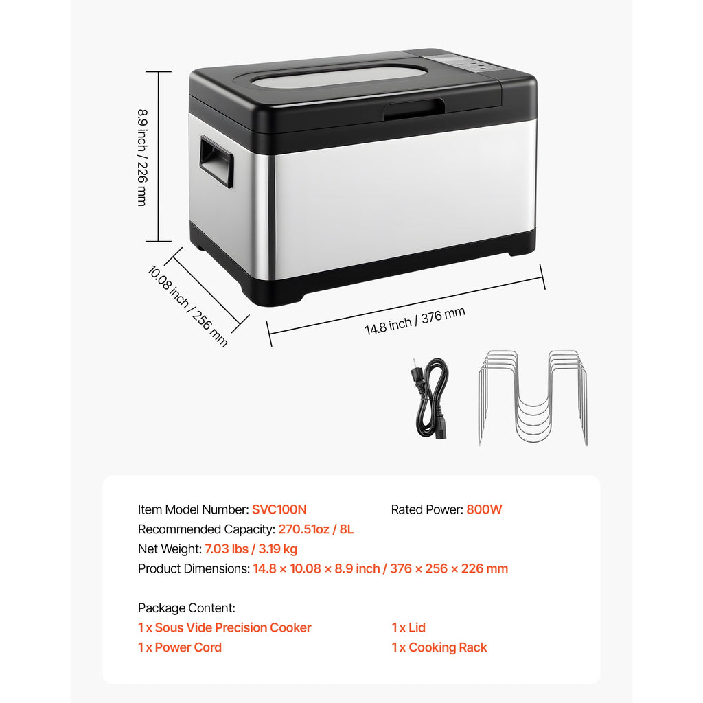 800W Sous Vide Cooker with Digital Display and Timer