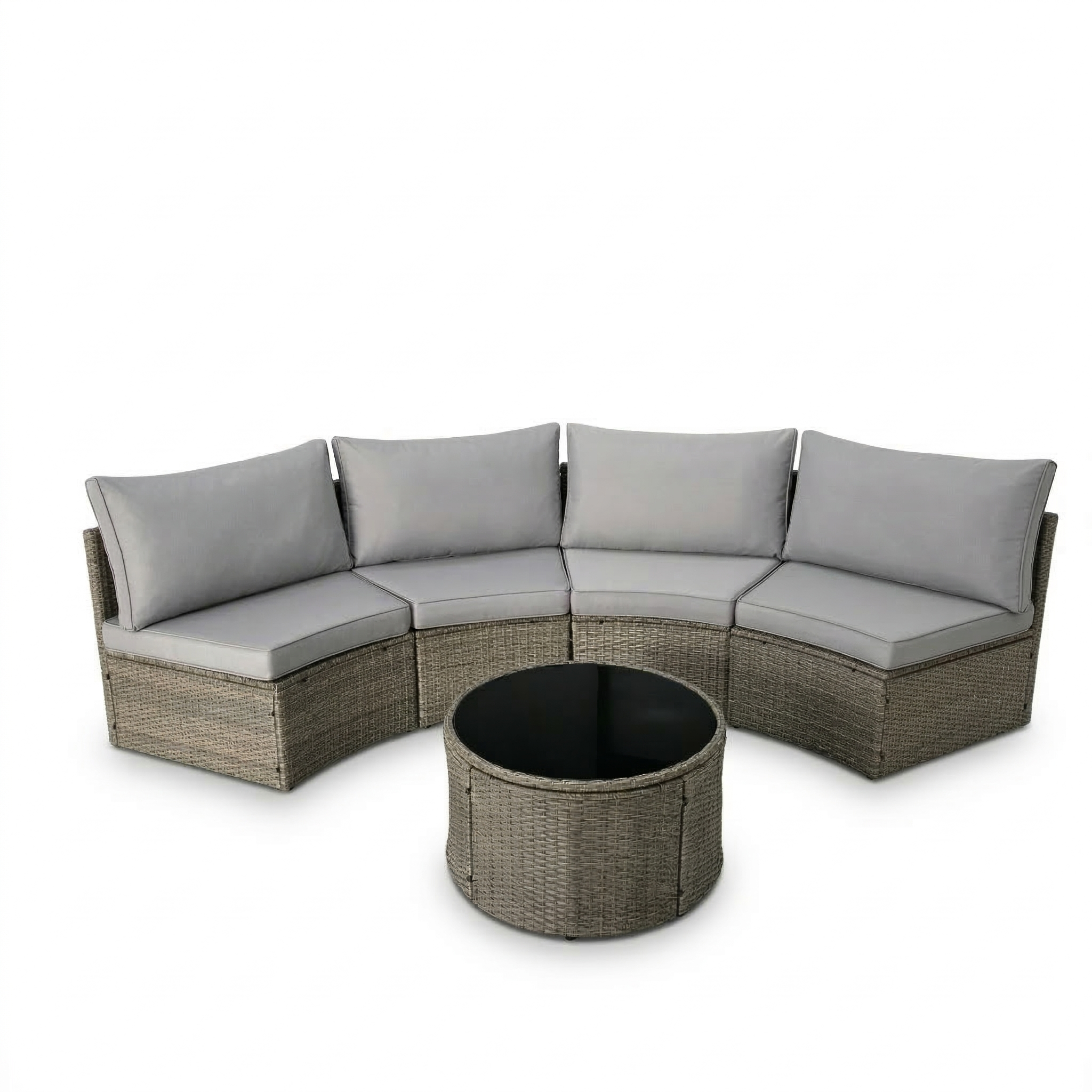 Outdoor Sectional Set PE Rattan Steel Gray 8 Piece Half Moon Seats 6
