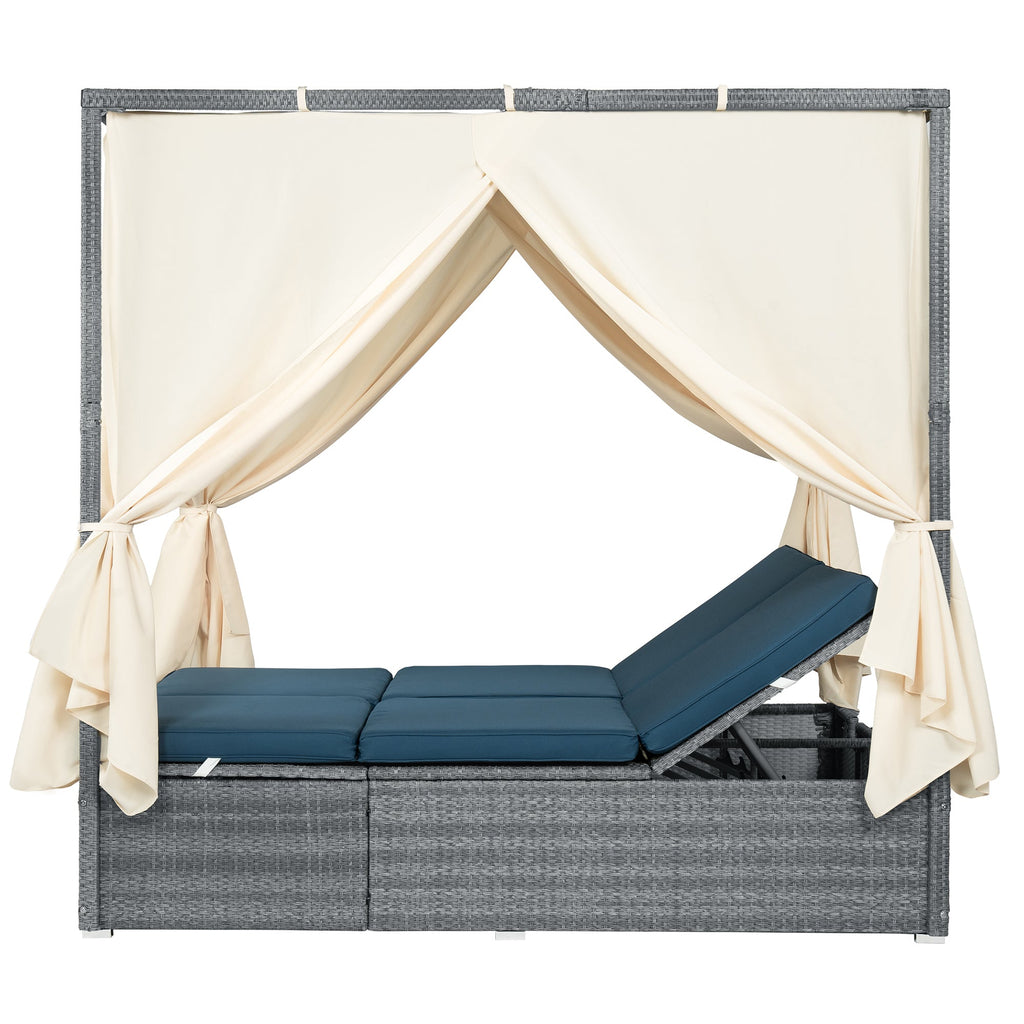 Adjustable Outdoor Sun Lounger with Canopy & Removable Cushion