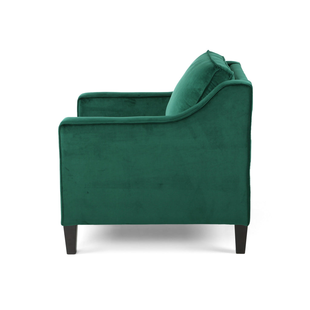 Club Chair Contemporary Velvet Green Birch Legs 31x34x34 In Tonal Piping